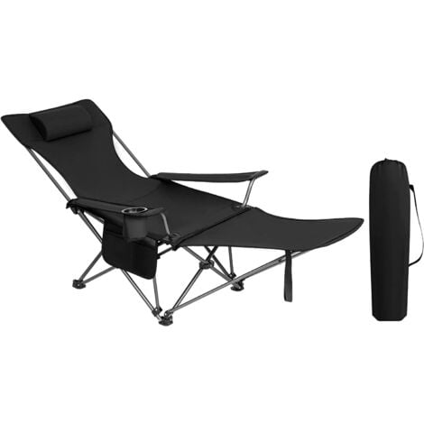 WOLTU Sedia da Campeggio Portatile Reclinabile. Sedia Pieghevole da Esterno con Poggiapiedi. Poggiatesta e Borsa da Trasporto. Sedia a Sdraio per Spiaggia. Pesca. Giardino. Nero