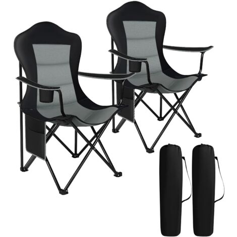 WOLTU Sedia da Campeggio. Set 2. Sedia Pieghevole Sedia da Pesca Ultra Leggera. Max Portata 150 kg. Sedia da Esterno Portatile. per Picnic Pesca Spiaggia. Nero+Grigio Scuro