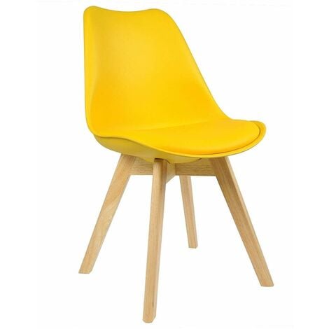 WOLTU Sedia da Pranzo Ecopelle con Schienale Seduta Imbottita Gambe di Legno 1pz Giallo