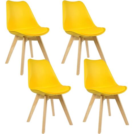 WOLTU Sedia da Pranzo Ecopelle con Schienale Seduta Imbottita Gambe di Legno Set di 4 Sedie da pranzo Giallo