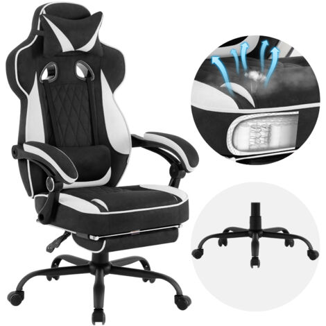 WOLTU Sedia Gaming, Sedia Girevole ergonomica, Tessuto Leathaire, Nero+Bianco