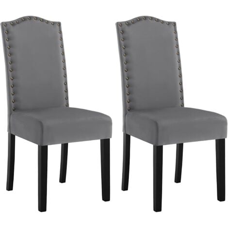 WOLTU Sedie da Cucina Set da 2. Sedie per Sala da Pranzo con Schienale Alto e Gambe in Legno Massello. Sedie Imbottite per Salotto. Decorazione con Rivetti. in Velluto. Grigio Scuro