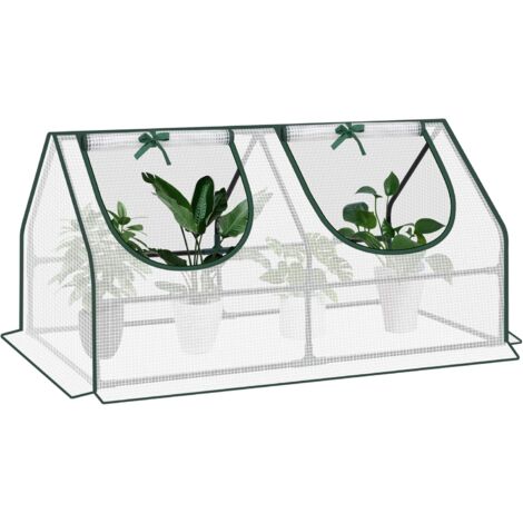 WOLTU Serra da Giardino con 2 Finestre Avvolgibili. Serra da Balcone. Telo per Serra in Rete PE 140g/m2. Serra per Piante Impermeabile. 4 Picchetti. 120x60x60cm. Bianco