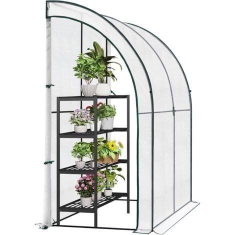 WOLTU Serra da Giardino. Serra per Orto con 2 Porte Avvolgibili. Copertura per Piante con Telo PE a Rete 140 g/m2 e Telaio Metallico. Serra a Parete da Esterno Bianco. 200x100x210cm