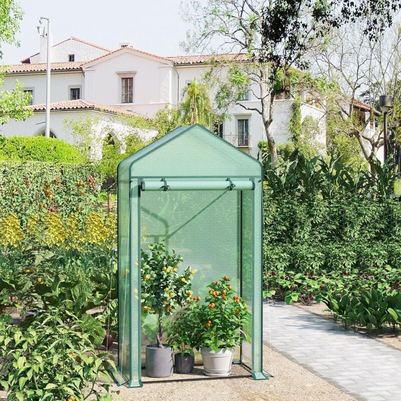 Serre de Jardin Woltu Serre Tipi, 100x50x190cm, Cadre en Acier, Porte Zippée, Vert