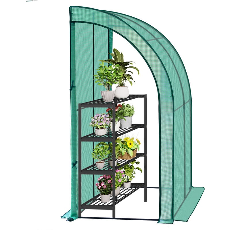 WOLTU Serre de Jardin avec Bâche PE Renforcée Imperméable, Serre d'hivernage Murale adossée, 200x100x210cm, Vert