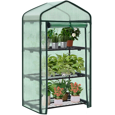 Woltu – Serre de jardin avec étagères métalliques 3 niveaux – Bâche renforcée en PE 140g/m² – Dimensions 69x49x125 cm – Couleur verte