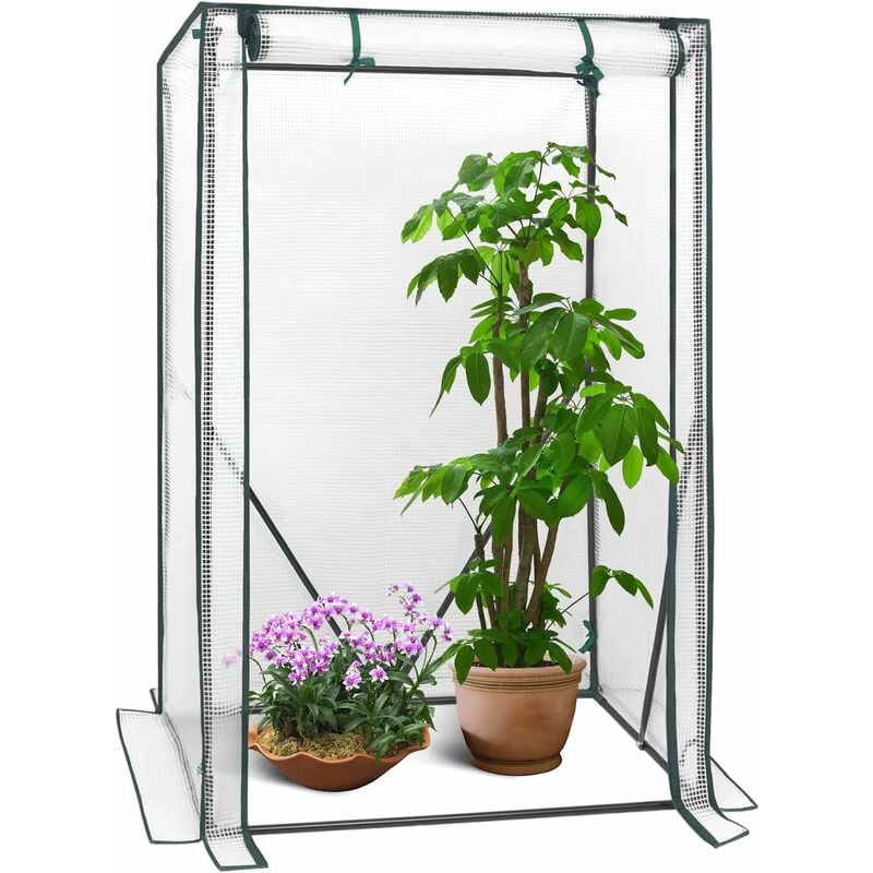 Woltu - Serre de Jardin pe Serre légumes avec Porte, 100x50x150/136cm, Blanc
