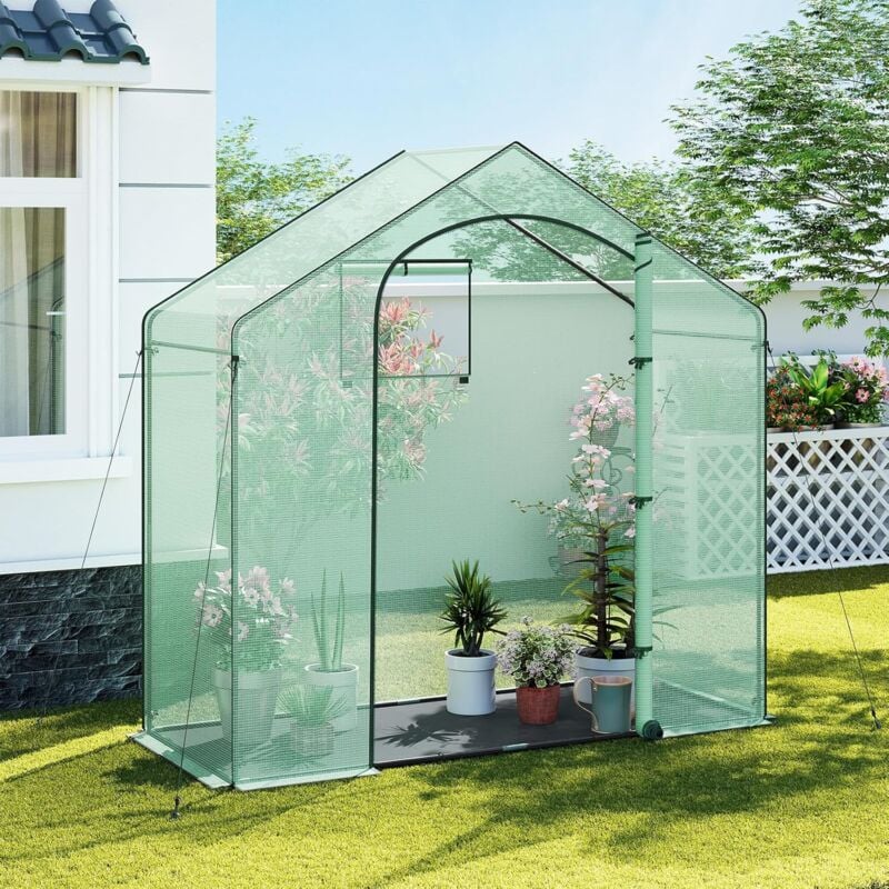 Serre de Jardin Woltu 200x80x200cm, Serre d'Hivernage, Cadre en Acier, Porte Zippée, Vert