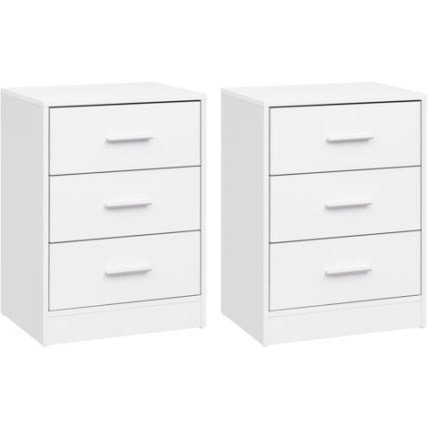 WOLTU Set 2 Comodini  a 3 Cassetti Cassetto, Bianco