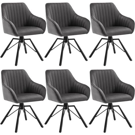 WOLTU Set 6 Sedie Imbottite Moderne da Cucina o Soggiorno Gambe in Metallo. Seduta in Velluto Grigio Scuro