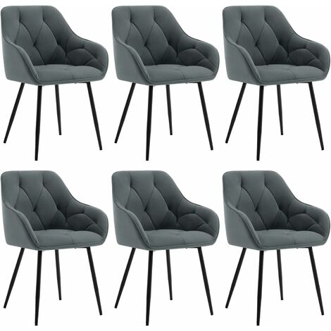 WOLTU Set 6 Sedie Moderne da Cucina o Soggiorno in Velluto con Gambe in Metallo Grigio Scuro