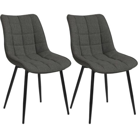 WOLTU Set di 2 sedie da pranzo in lino, sedie da cucina, gambe in metallo, grigio scuro