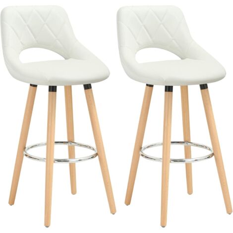 WOLTU Set di 2 sgabelli da bar con schienale e poggiapiedi, realizzati in similpelle e legno massello, seduta ben imbottita, 43x43x91 cm, bianco