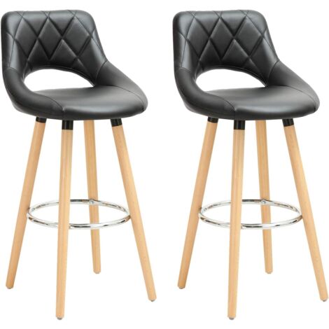 WOLTU Set di 2 sgabelli da bar con schienale e poggiapiedi, realizzati in similpelle e legno massello, seduta ben imbottita, 43x43x91 cm, nero