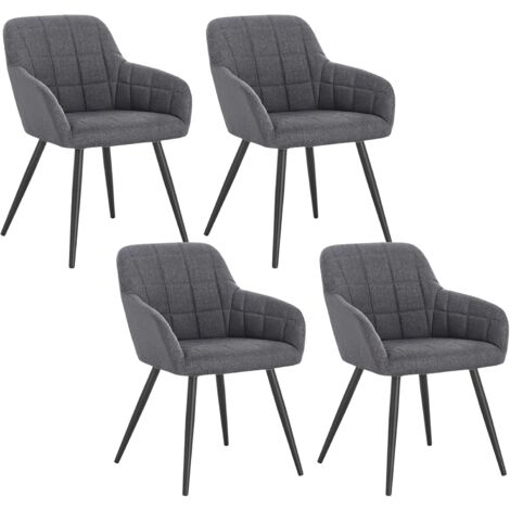 WOLTU Set di 4 sedie da pranzo, sedie da cucina in lino e metallo 49x43x81cm grigio scuro