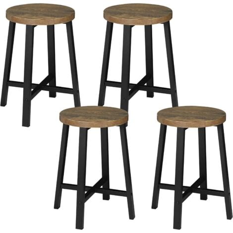 WOLTU Set di 4 Sedie Sala da Pranzo. Sgabelli da Cucina. Sedile in Legno e Gambe in Metallo. Stile Industriale. Legno Vintage + Nero