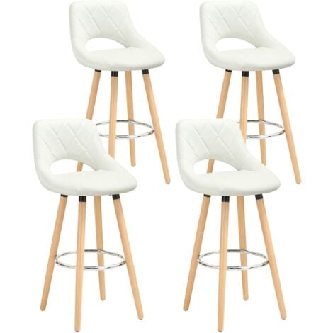 WOLTU Set di 4 sgabelli da bar, in Similpelle e legno massello con schienale e poggiapiedi 43x43x91cm Bianco
