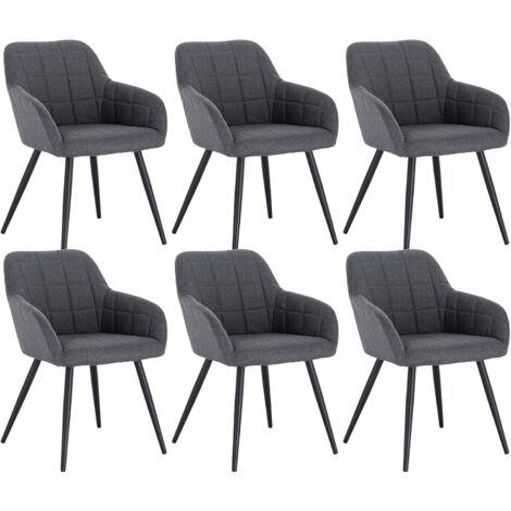 WOLTU Set di 6 sedie da pranzo, sedie da cucina in lino e metallo 49x43x81cm grigio scuro