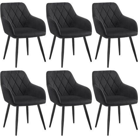 WOLTU Set di 6 Sedie da Sala da Pranzo Sedia da Cucina con Braccioli e Schienale Sedie con Gambe in Metallo Stile Moderno in Velluto, Nero
