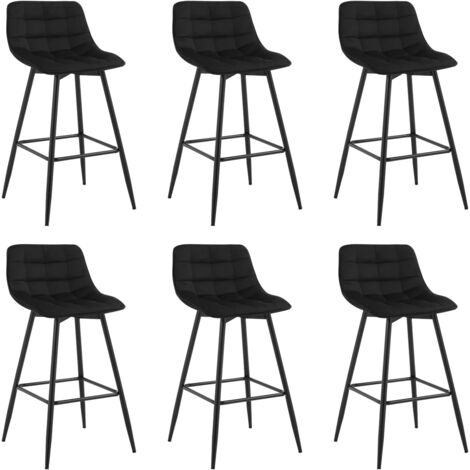 WOLTU Set di 6 sgabelli da bar con poggiapiedi, sgabello da bar/bistrot, seduta in velluto, gambe in metallo, nero