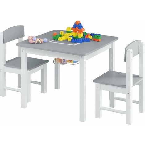 Mesa infantil de madera blanca 3 en 1 y 2 sillas con tablero de Lego y  almacenamiento - www.littlehelper.co.uk
