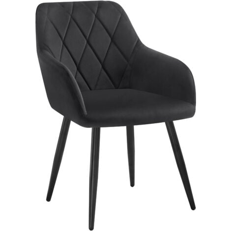 WOLTU Set of 1pcs Kitchen Dining Chairs Velvet Armchairs with Metal Legs Black
