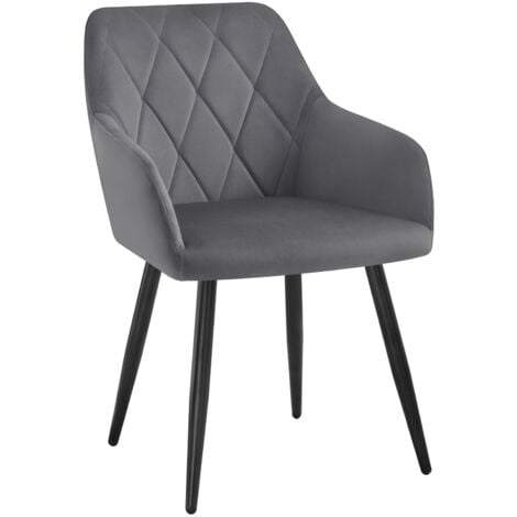 WOLTU Set of 1pcs Kitchen Dining Chairs Velvet Armchairs with Metal Legs Dark Grey