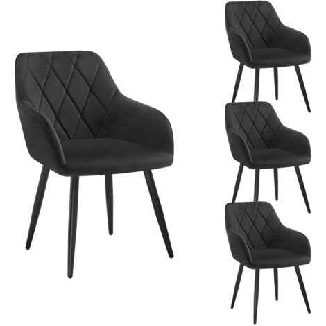 WOLTU Set of 4pcs Kitchen Dining Chairs Velvet Armchairs with Metal Legs Black