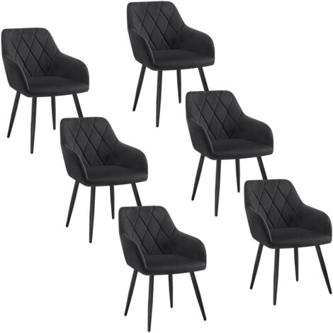 WOLTU Set of 6pcs Kitchen Dining Chairs Velvet Armchairs with Metal Legs Black