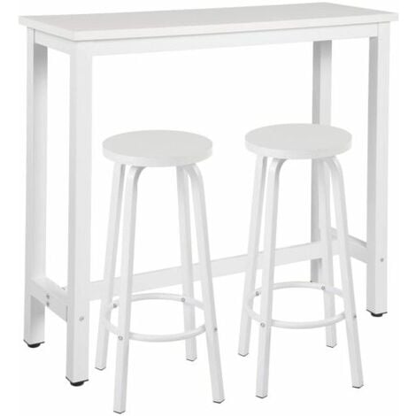 WOLTU Set Tavolo e 2 Sgabelli da Bar Contatore Cucina Tavolino Legno e Metallo Bianco
