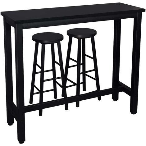 WOLTU Set Tavolo e 2 Sgabelli da Bar Contatore Cucina Tavolino Legno e Metallo Nero
