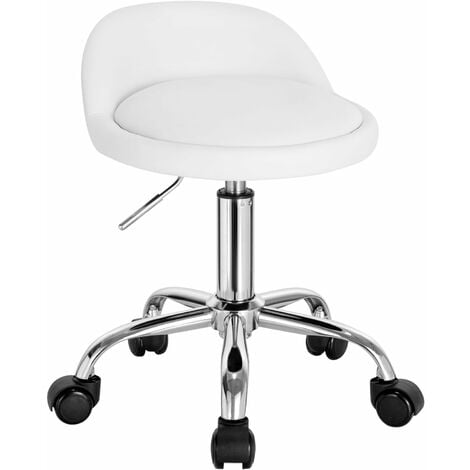 WOLTU Sgabelli con Ruote Regolabile. in Altezza per Estetista Parrucchiere Tattoo Studio Salone Sedia Girevole in Ecopelle. Sedia da trucco. Bianco