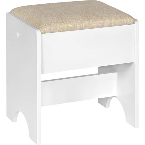 WOLTU Sgabello Per Toeletta da Trucco. Sedia da Make Up con Seduta Imbottita. 40x30x45cm. Sgabello per Camera da Letto. in Legno MDF e Lino. Bianco e Beige