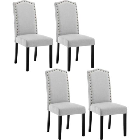 WOLTU Sillas de Comedor Set de 4 Sillas Cocina Asiento Acolchado Tapizado en Lino Estructura de Madera Sillón Gris Claro A