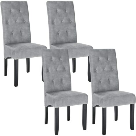 WOLTU Sillas de Comedor Set de 4 Sillas Cocina Asiento Acolchado Tapizado en Terciopelo Estructura de Madera Sillón Gris Claro