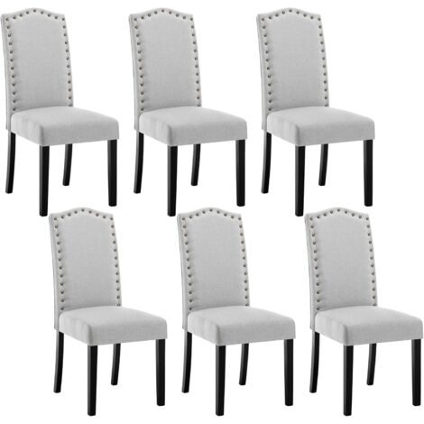 WOLTU Sillas de Comedor Set de 6 Sillas Cocina Asiento Acolchado Tapizado en Lino Estructura de Madera Sillón Gris Claro B