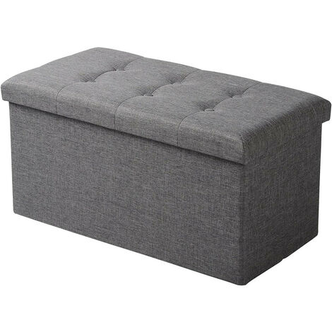 WOLTU Sitzhocker mit Stauraum Sitzbank faltbar Truhen Aufbewahrungsbox, Deckel abnehmbar, Gepolsterte Sitzfläche aus Leinen, 76x37,5x38 cm, Dunkelgrau
