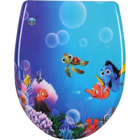 WOLTU Soft Close Toilet Seat.Premium Toilet Seat Quick Release.Anti-Bacterial Loo Seat Top Fixed. Duroplast.O Shape.Ocean Fish