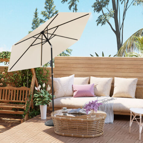 WOLTU Sonnenschirm Balkonschirm Φ240cm Strandschirm UV-beständig wasserdicht Sonnenschutz, höhenverstellbar, 45°knickbar, mit Handkurbel Tragetasche, Balkon Terrasse Strand Garten, sechseckig, Beige