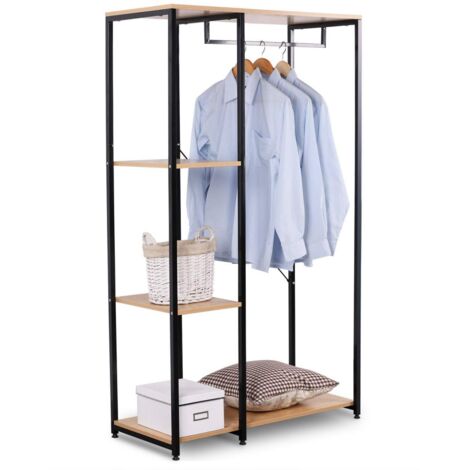 WOLTU Stand Appendiabiti con Ripiani Attaccapanni Guardaroba Scaffale Portabiti Legno+Nero
