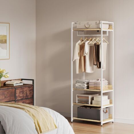 WOLTU Stand Appendiabiti con Ripiani Attaccapanni per Cameretta Guardaroba Rovere Chiaro + Bianco