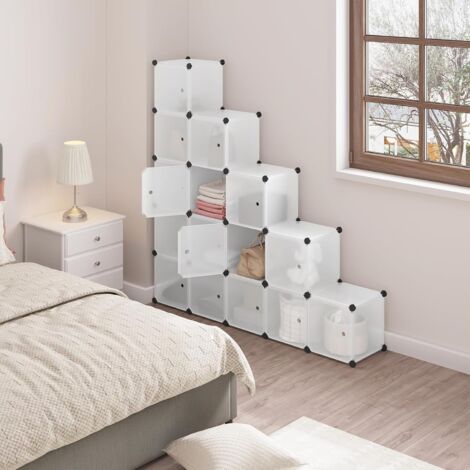WOLTU Steckregal, Regalsystem, 15 Würfel, DIY Würfelregal, modulare PP-Platten, als Garderobe Schuhregal Raumteiler, für Wohnzimmer Schlafzimmer Flur, Weiß