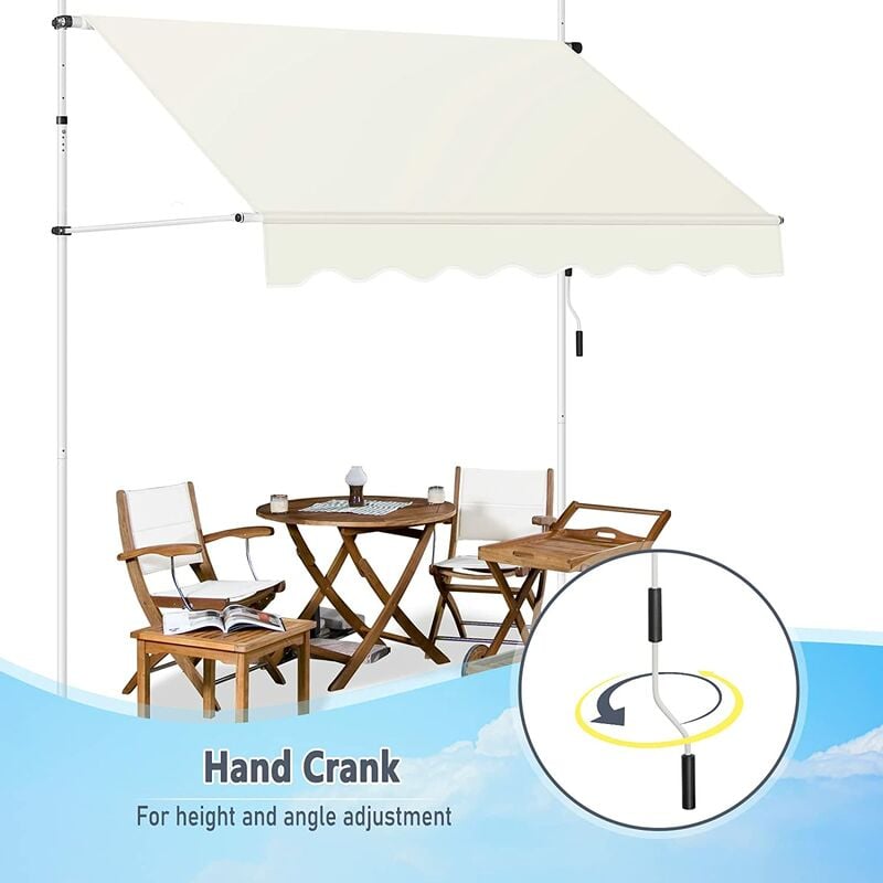 Store Banne Manuel, Auvent Rétractable avec Manivelle sans Perçage, Hauteur Réglable, Longueur 200cm, Beige - Woltu