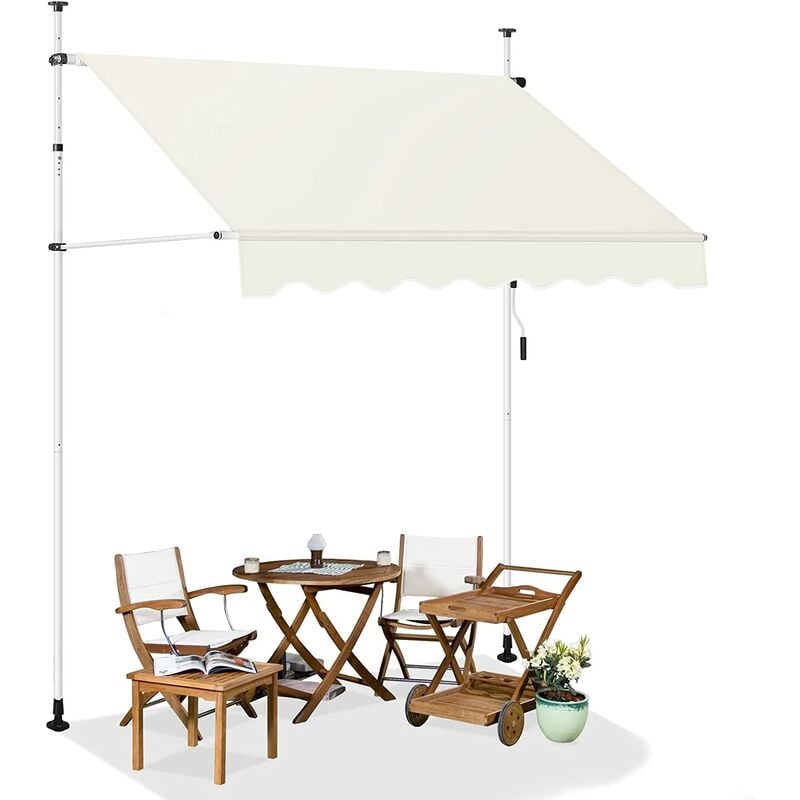 Store Banne Manuel, Auvent Rétractable avec Manivelle sans Perçage, Hauteur Réglable, Longueur 250cm, Beige - Woltu