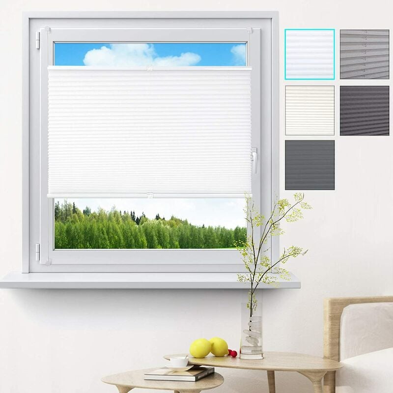 WOLTU Store plissé sans perçage pour fenêtre ou Porte, 70x100cm, Blanc