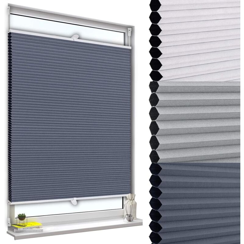 Woltu - Store plissé nid d'abeille 70x120cm sans perçage avec Porte-Pince, Store plissé antisolaire avec Feuille d'aluminium intégrée, Blanc+Bleu