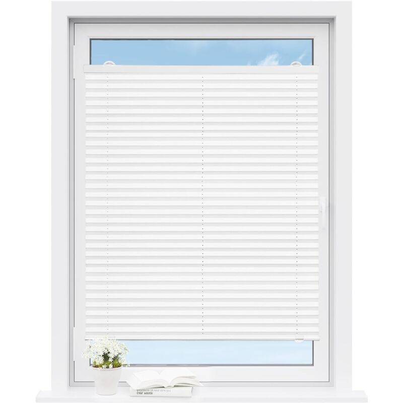 Woltu - Store Plissé sans Perçage, 50x120 cm, Store Occlutant avec Ventouses sous Vide, Blanc