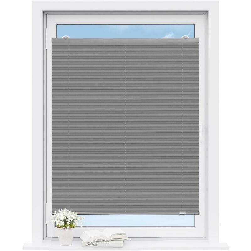 Woltu - Store Plissé sans Perçage, 70x120 cm, Store Occlutant avec Ventouses sous Vide, Gris