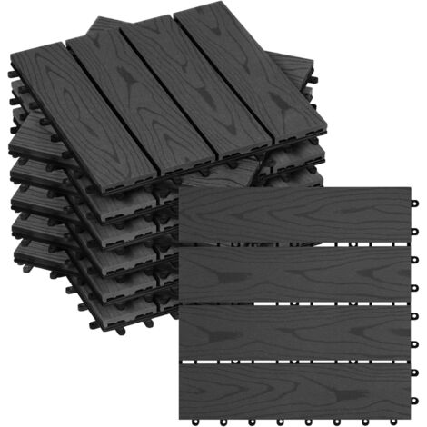 WOLTU Suelo de WPC Set de 11 Baldosas de Madera Exterior para Porche Patios Jardin 30 x 30 cm 1m² Suelo de Exterior Compuesta Azulejos para Terraza Jardin Antracita
